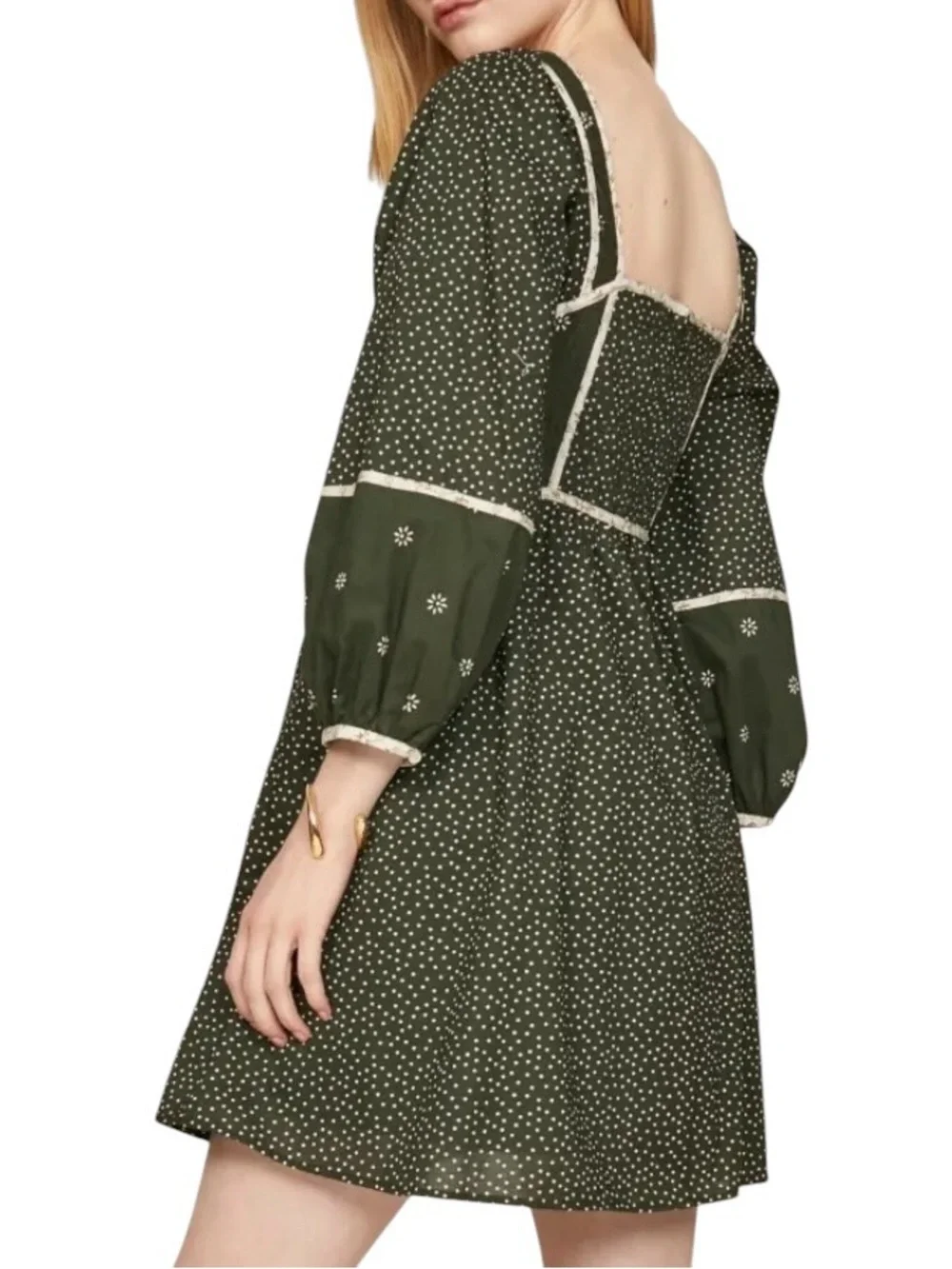 Madewell Green Floral Dress 0 Puff Sleeve Square Neck Cottagecore Pockets